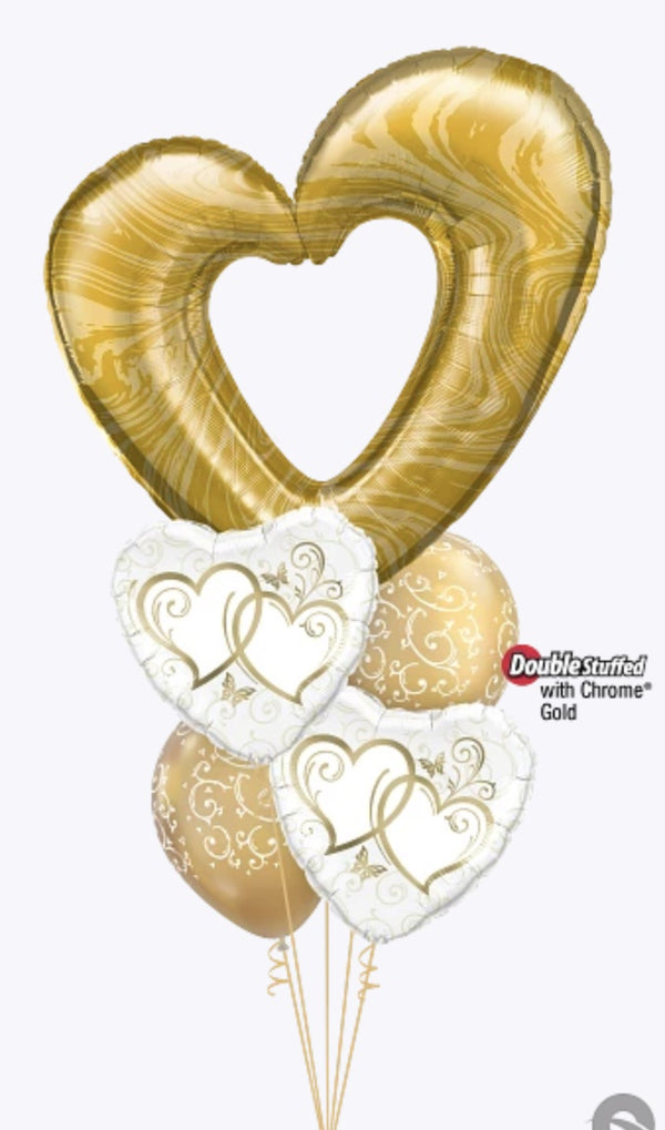 BOUQETE LATEX/FOIL AND GIANT LOVE HEART GOLD -INFLATED